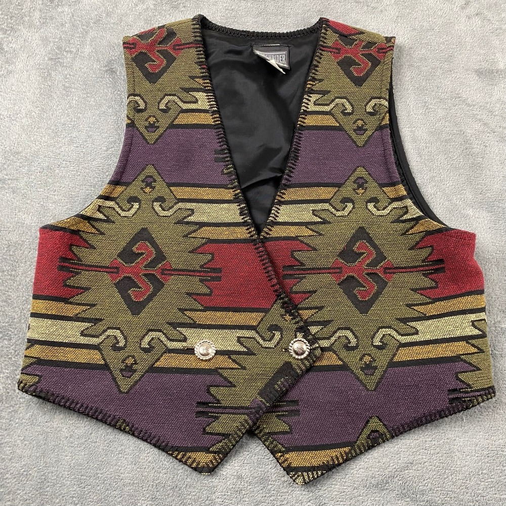 Vtg Roughrider Men XL Western Vest Multicolor Southwestern Tapestry Aztec Concho